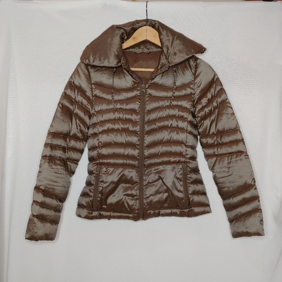 Bernardo Quilted Goose Down‎ Puffer Jacket Bronze Brown Hooded Lightweight PXS - Picture 9 of 10